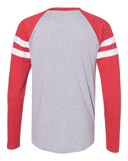 LAT Unisex Fine Jersey Mash Up Long Sleeve Tee 6934 #color_Vintage Heather/ Vintage Red