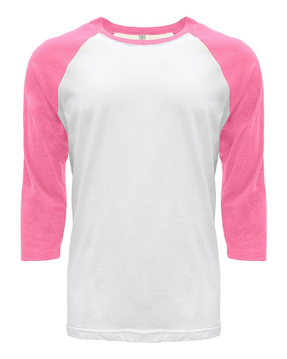 Next Level Unisex CVC Three-Quarter Sleeve Raglan T-Shirt 6251 #color_Hot Pink Sleeves/ White Body