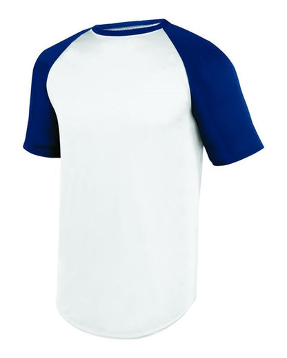 Augusta Sportswear Youth Wicking Short Sleeve Baseball Jersey 1509 #color_White/ Navy