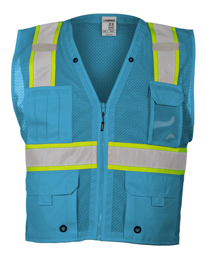 Kishigo Unisex EV Series® Enhanced Visibility Multi-Pocket Mesh Vest B100-111 #color_Electric Blue/ Lime - B110