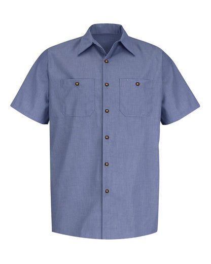 Red Kap Men's Industrial Short Sleeve Work Shirt SP24 #color_Denim Blue Microcheck
