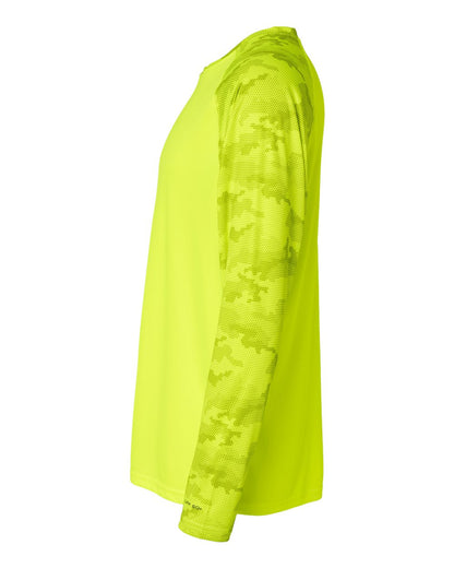 Paragon Unisex Cayman Performance Camo Colorblocked Long Sleeve T-Shirt 216 #color_Safety Green