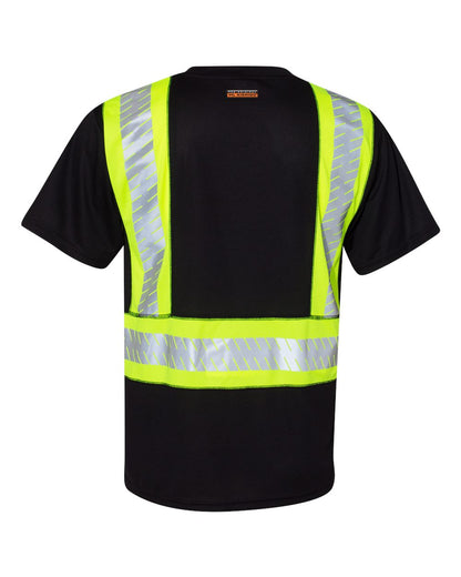 Kishigo Unisex EV Series® Enhanced Visibility Contrast Pocket T-Shirt B200-204 #color_Black/ Lime - B200