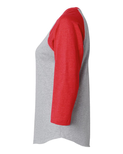 LAT Women's Baseball Fine Jersey Three-Quarter Sleeve Tee 3530 #color_Vintage Heather/ Vintage Red