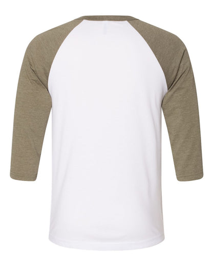 BELLA + CANVAS Three-Quarter Sleeve Baseball Tee 3200 #color_White/ Heather Olive