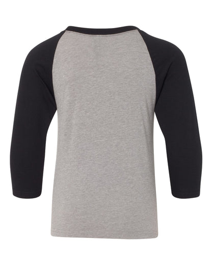 Next Level Youth CVC Three-Quarter Sleeve Raglan T-Shirt 3352 #color_Black Sleeves/ Dark Heather Grey Body