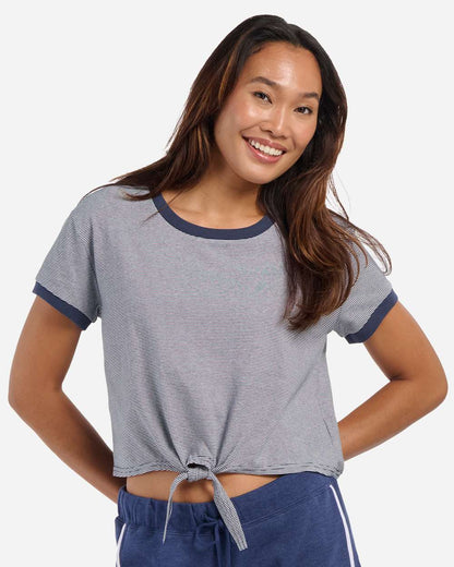Boxercraft Women's Striped Tie Front T-Shirt BW2107 #colormdl_Navy/ White