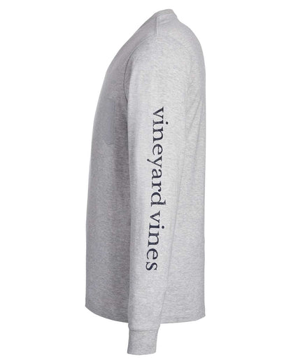 vineyard vines Unisex Long Sleeve Pocket T-Shirt V021214 #color_Grey Heather/ Blue Blazer