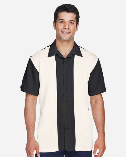 Harriton Men's Two-Tone Camp Shirt M575 #colormdl_Black/ Cream