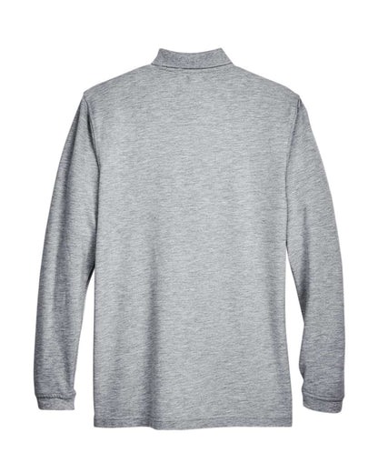 Harriton Men's Easy Blend™ Long Sleeve Polo M265L #color_Grey Heather