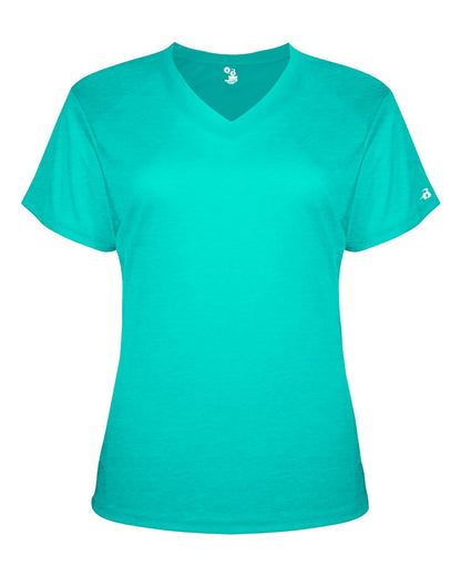 Badger Women’s Triblend Performance V-Neck Short Sleeve T-Shirt 4962 #color_Turquoise