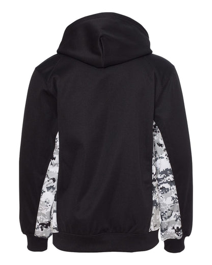 Badger Youth Digital Camo Colorblock Performance Fleece Hooded Sweatshirt 2464 #color_Black/ White