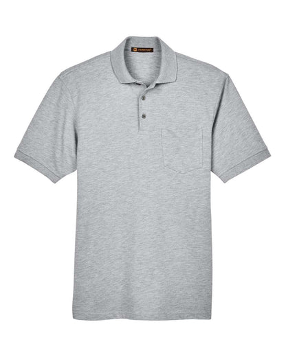 Harriton Men's Easy Blend™ Polo with Pocket M265P #color_Grey Heather