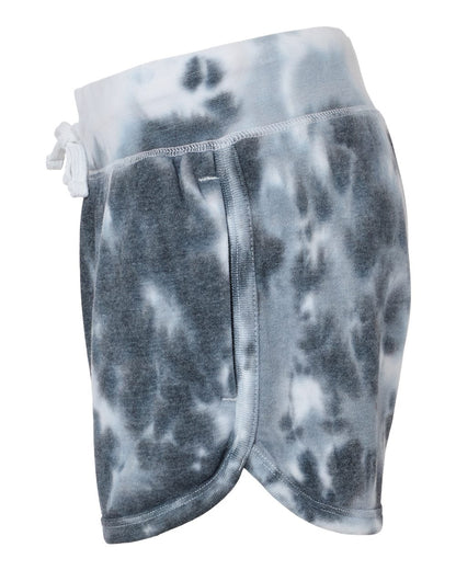 J. America Women's Fleece Shorts 8856 #color_Black Tie Dye