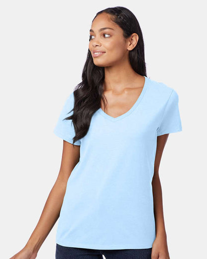 Hanes Women's Perfect-T V-Neck T-Shirt S04V #colormdl_Light Blue
