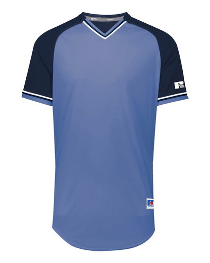 Russell Athletic Unisex Classic V-Neck Jersey R01X3M #color_Columbia Blue/ Navy/ White