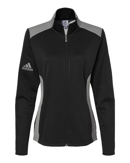 Adidas Women's Textured Mixed Media Full-Zip Jacket A529 #color_Black/ Grey Three