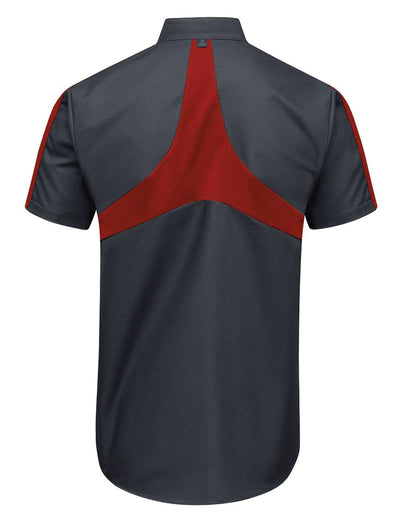 Red Kap Men's Mimix™ Pro+ Short Sleeve Work Shirt With OilBlok SX46 #color_Charcoal/ Fireball