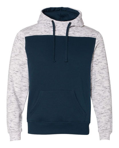 J. America Men's Mélange Fleece Colorblocked Hooded Sweatshirt 8676 #color_Navy/ White