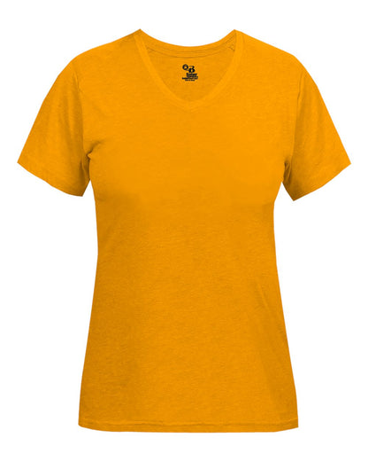 Badger Women’s Triblend Performance V-Neck Short Sleeve T-Shirt 4962 #color_Gold Heather