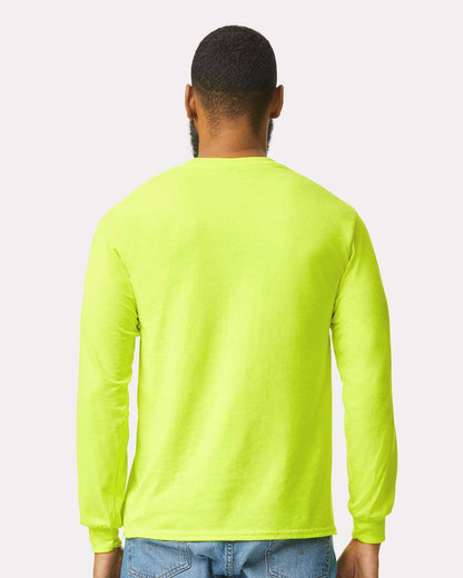 Gildan Unisex Ultra Cotton® Long Sleeve Pocket T-Shirt 2410 #colormdl_Safety Green
