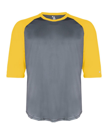 Badger Men's B-Core Three-Quarter Sleeve Baseball T-Shirt 4133 #color_Graphite/ Gold