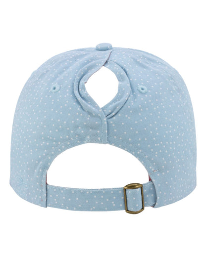 Infinity Her Women's Garment-Washed Fashion Print Cap HATTIE #color_Light Blue/ White Polka Dots