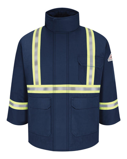 Bulwark Men's Long Deluxe Parka With Reflective Trim - EXCEL FR® ComforTouch JLPCL #color_Navy