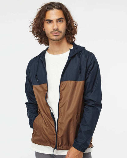 Independent Trading Co. Lightweight Windbreaker Full-Zip Jacket EXP54LWZ #colormdl_Classic Navy/ Saddle