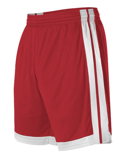 Alleson Athletic Single Ply Basketball Shorts 538P #color_Red/ White