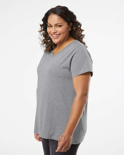 LAT Women's Curvy Collection Fine Jersey V-Neck Tee 3817 #colormdl_Granite Heather