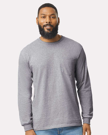 Gildan Unisex Ultra Cotton® Long Sleeve Pocket T-Shirt 2410 #colormdl_Sport Grey