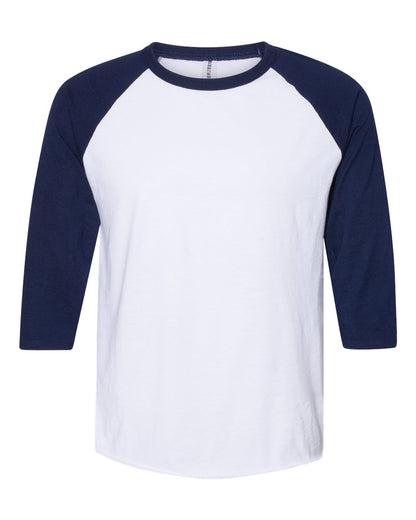 JERZEES Premium Blend Ringspun Three-Quarter Sleeve Raglan Baseball T-Shirt 560RR #color_White/ J. Navy