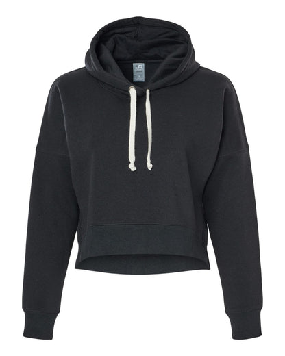 J. America Women's Crop Hooded Sweatshirt 8853 #color_Black Solid