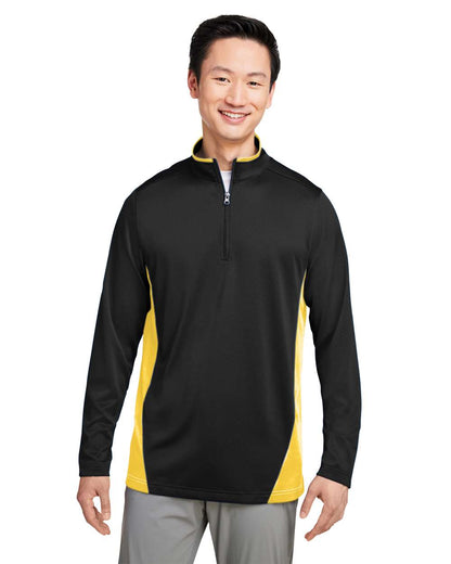 Harriton Men's Flash Snag Protection Plus IL Colorblock Quarter-Zip Pullover M786 #colormdl_Black/ Sunray Yellow