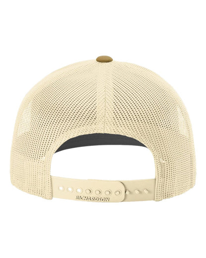 Richardson Snapback Trucker Cap 112 #color_Heather Grey/ Birch/ Amber Gold