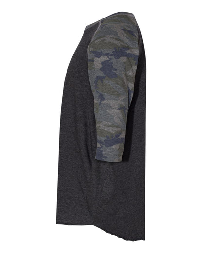 LAT Youth Baseball Fine Jersey Three-Quarter Sleeve Tee 6130 #color_Vintage Smoke/ Vintage Camo