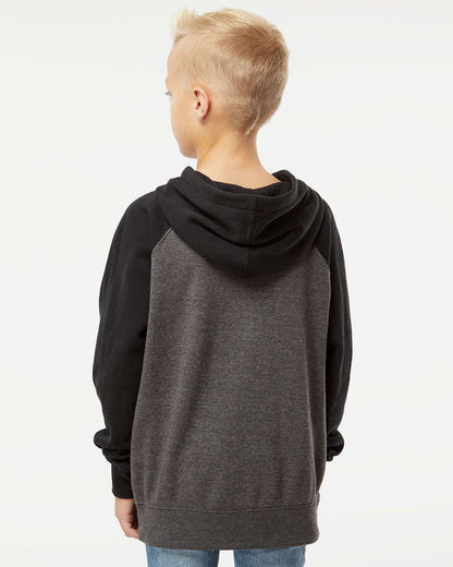 Independent Trading Co. Youth Lightweight Special Blend Raglan Hooded Sweatshirt PRM15YSB #colormdl_Carbon/ Black