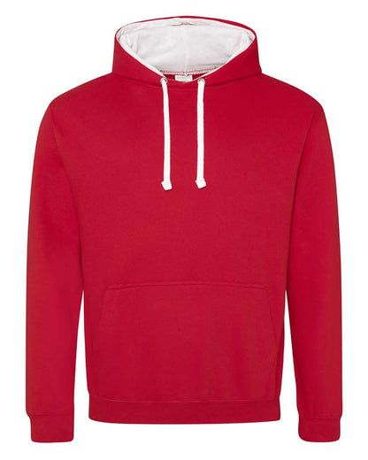 AWDis Unisex Midweight Varsity Contrast Hooded Sweatshirt JHA003 #color_Fire Red/ Arctic White