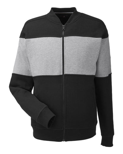 Nautica Unisex Anchor Fleece Colorblocked Bomber Jacket N17928 #color_Black/ Oxford Heather