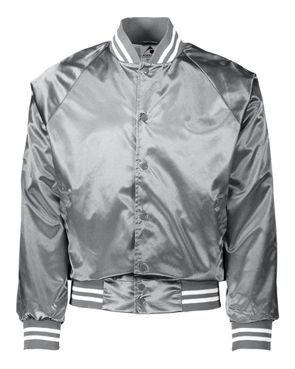 Augusta Sportswear Unisex Satin Baseball Jacket Striped Trim 3610 #color_Metallic Silver/ White