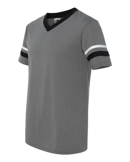 Augusta Sportswear V-Neck Jersey with Striped Sleeves 360 #color_Graphite/ Black/ White