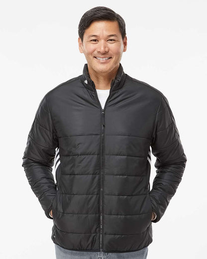 Adidas Men's 3 Stripe Puffer Full-Zip Jacket A570 #colormdl_Black