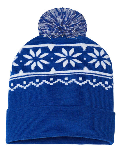 CAP AMERICA USA-Made Snowflake Beanie RKF12 #color_True Royal/ White