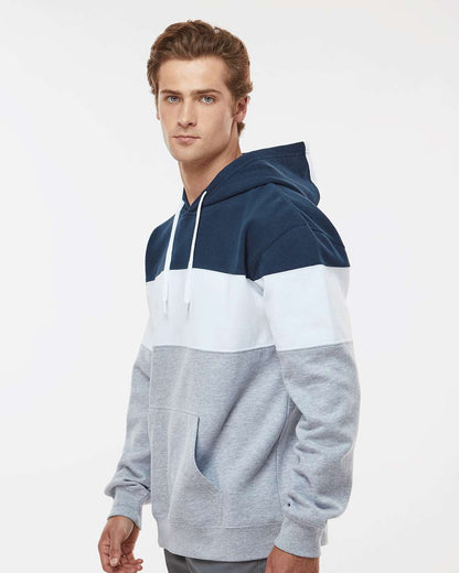 J. America Men's Varsity Fleece Colorblocked Hooded Sweatshirt 8644 #colormdl_Navy/ Oxford
