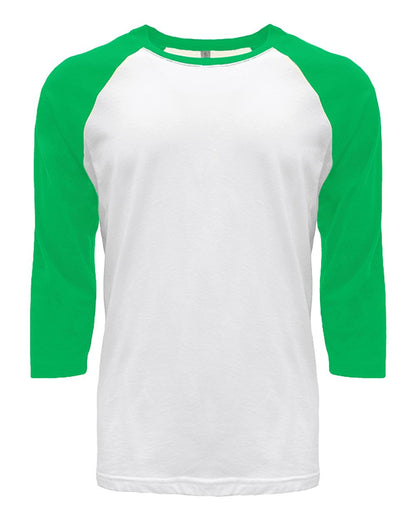 Next Level Unisex CVC Three-Quarter Sleeve Raglan T-Shirt 6251 #color_Kelly Green Sleeves/ White Body
