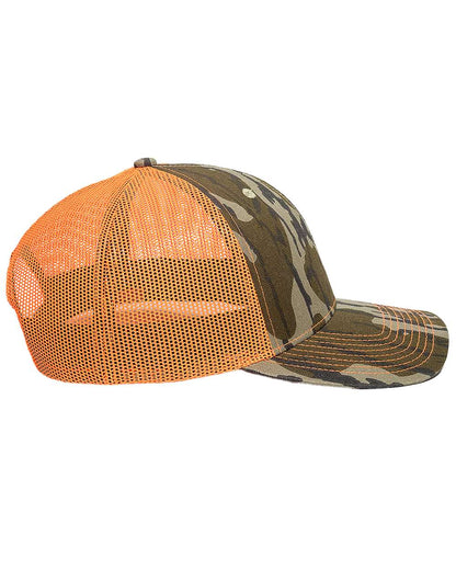 Outdoor Cap Camo Trucker Mesh Back Cap OC771C #color_Mossy Oak Original/ Neon Orange