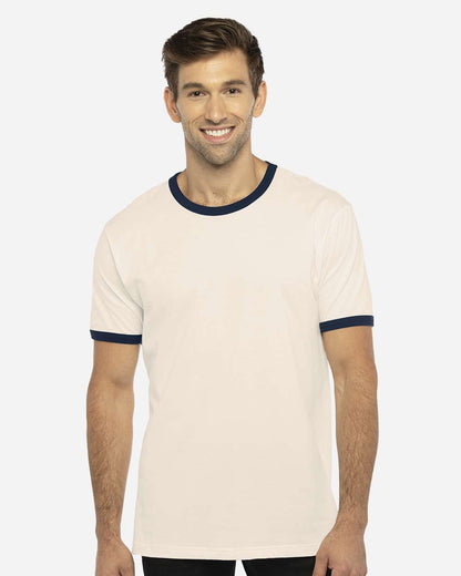 Next Level Unisex Cotton Ringer T-Shirt 3604 #colormdl_Natural/ Midnight Navy
