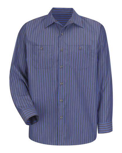 Red Kap Men's Tall Industrial Long Sleeve Work Shirt SP14T #color_Grey/ Blue Stripe