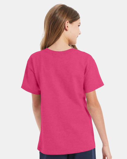 Hanes Essential-T Youth T-Shirt 5480 #colormdl_Wow Pink